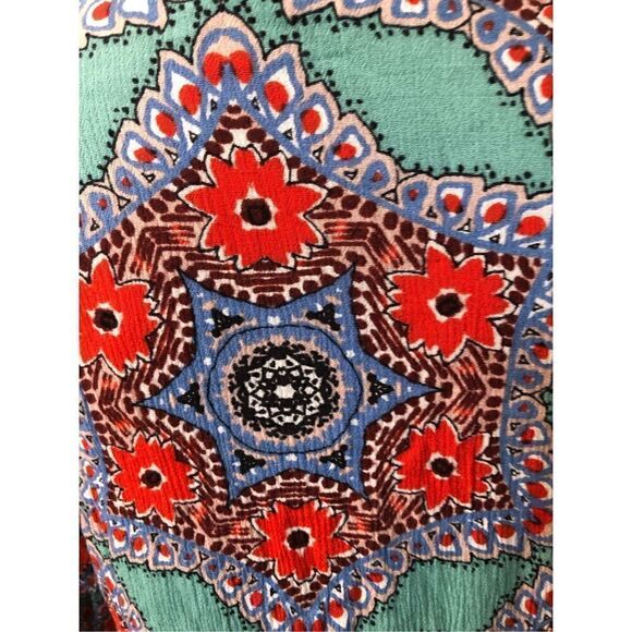 Democracy boho medallion teal and off red orangish paisley print 3/4 sleeves wit - Picture 10 of 12